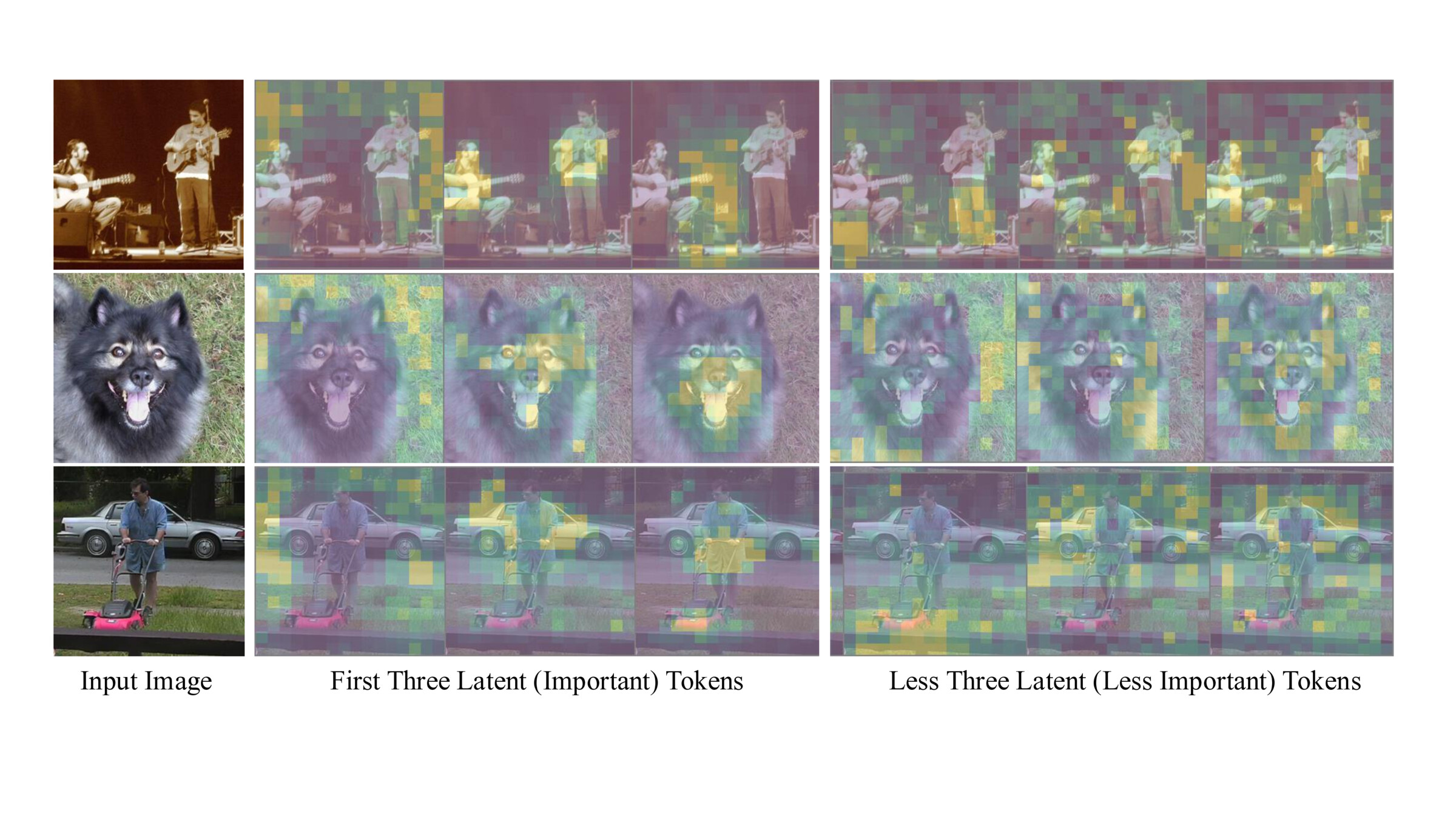 Per-token attention maps showing importance ordering