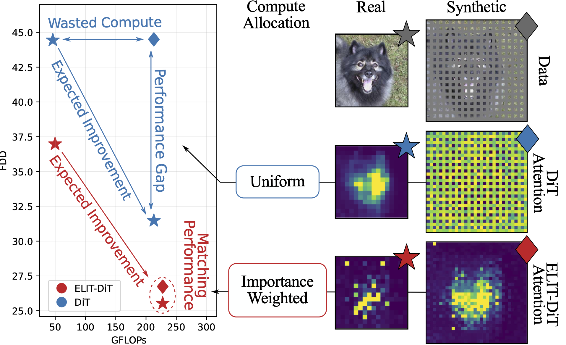 Synthetic experiment: DiT cannot reallocate compute